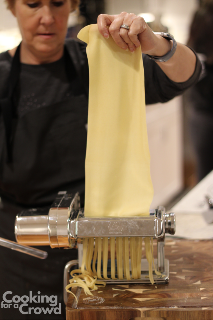 Cutting pasta.