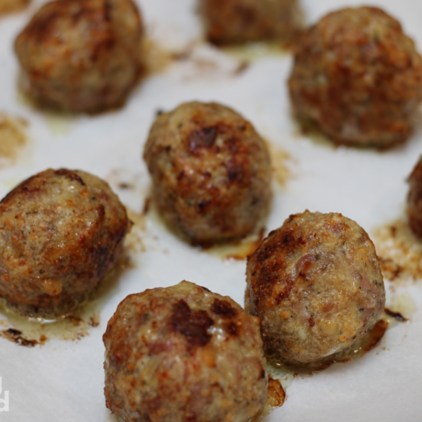 Baked homemade meatballs from scratch.