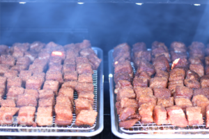 Pork belly burnt ends on smoker